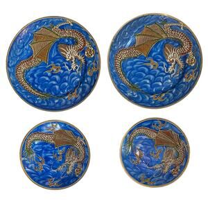 Vintage Nagoya China Mixed Moriage Raised Dragonware Plates & Saucers 4pc. Japan